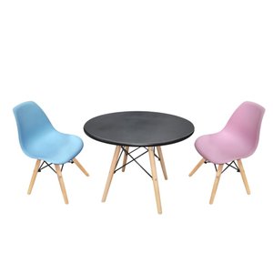 Kit Mesa Infantil Eames Preta 60cm + 2 Cadeiras Eames Infantil Azul e Rosa