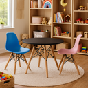 Ver imagem 1 de Kit Mesa Infantil Eames Preta 60cm + 2 Cadeiras Eames Infantil Azul e Rosa
