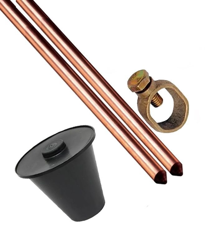 Kit 2 Haste Aterr Cobre - 1/2 X 2,0mts 10mm + Conector+caixa - 1