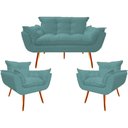 Ver imagem 1 de Kit Namoradeira + 2 Poltronas Decorativa Opala Suede Azul Turquesa - Twdecora