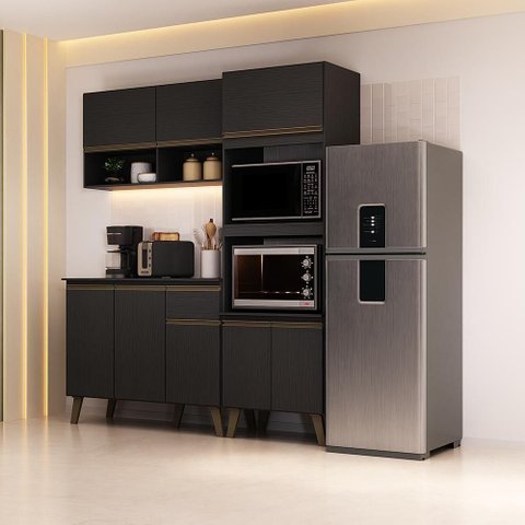 Cozinha Compacta Atlanta Tune 1 Gaveta 165cm Preto Touch Móveis Carraro