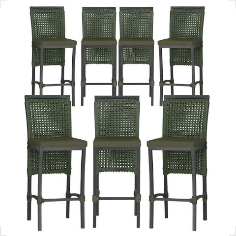 7 Banquetas em Alumínio Roma Preta Corda Náutica Tecido 13