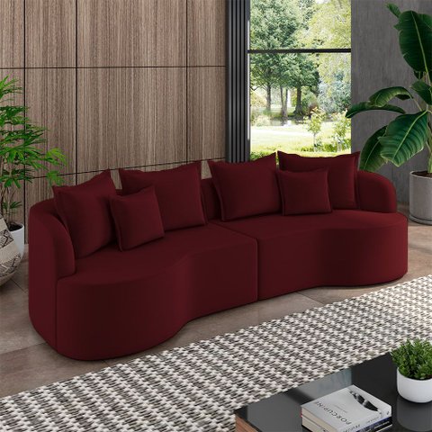 Sofá Living Decorativo Salinas 4 ou Mais Lugares com Almofadas 290cm Modulado Veludo Bordô G33- Gran