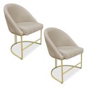 Ver imagem 1 de Kit 02 Cadeiras Poltrona de Jantar Bela Suede Bege Base Metálica Industrial Dourado - Pallazio