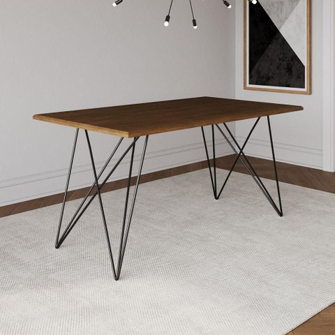 Mesa de Jantar Trama Plus Base Preto com Tampo Amêndoa 150 x 90 - Asturias - Cor: Marrom