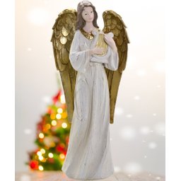 Dupla Anjos Músico Harpista Flautista em Resina Natal 38cm - 3