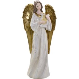 Dupla Anjos Músico Harpista Flautista em Resina Natal 38cm - 2