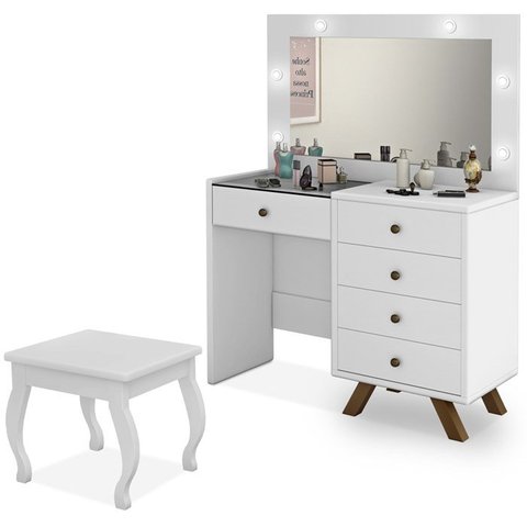 Kit Penteadeira Com Banqueta Em MDF 00809101X022034 Branco LPA