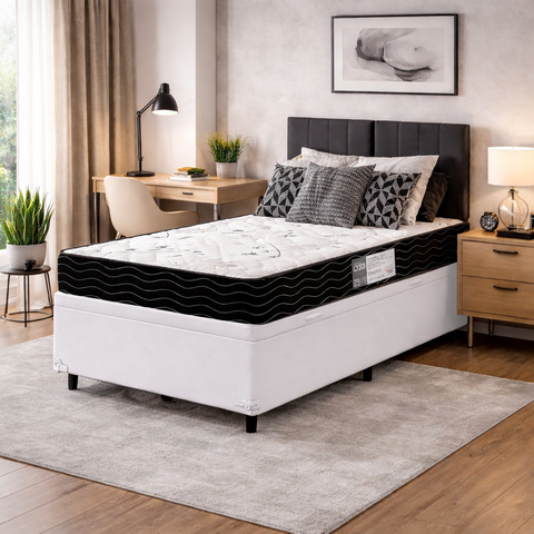 Cama Box Baú Solteiro + Colchão Smart D33 One Face - 88x188x61cm - Branco