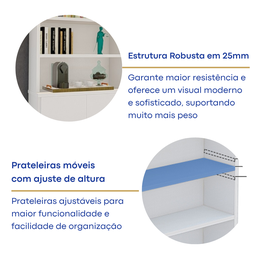Estante de Livros 6 Portas 5 Prateleiras  Moderno - 6
