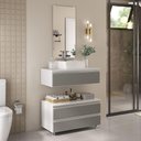Ver imagem 1 de Conjunto de Gabinete Banheiro Creta 80cm (gabinete+cuba+espelheira) Branco Cinza
