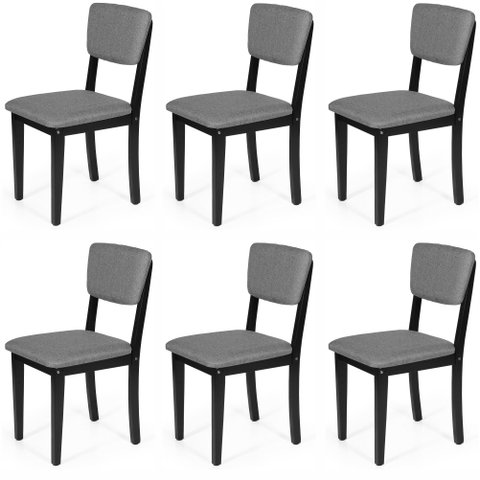 Conjunto 6 Cadeiras de Jantar Estofada em Madeira Maciça Ella Preto/Cinza Escuro