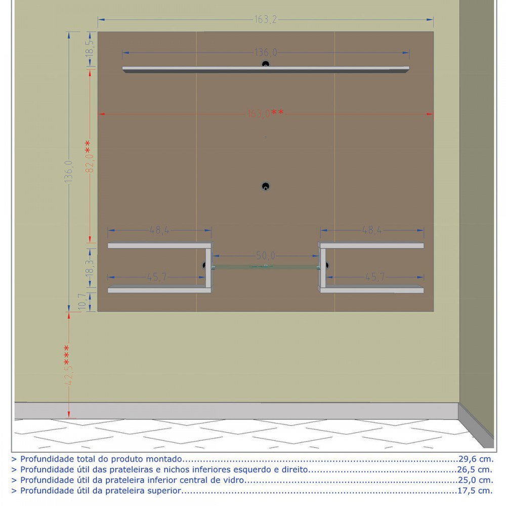 Painel para TV Até 55 Polegadas Atlas 6 Prateleiras com Vidro Nogal - Móveis Bechara - 3