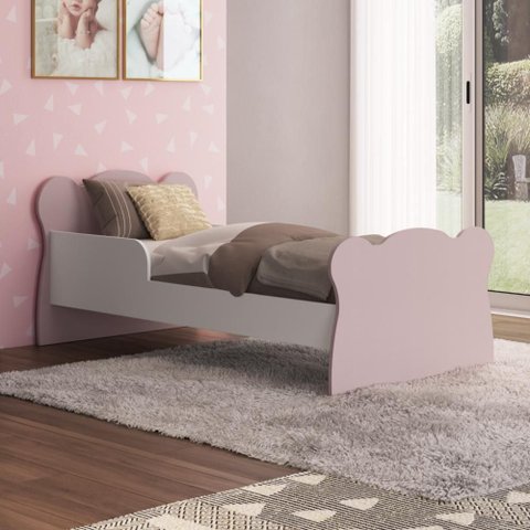 Mini Cama Infantil Percasa 155cm Transição Berço com Estrutura Compacta Rosa/branco