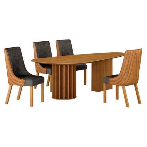 Mesa de Jantar Belle 1,80x1,00m Orgânica Cinamomo com Kit 4 Cadeiras para Mesa de Jantar Belle Sinté