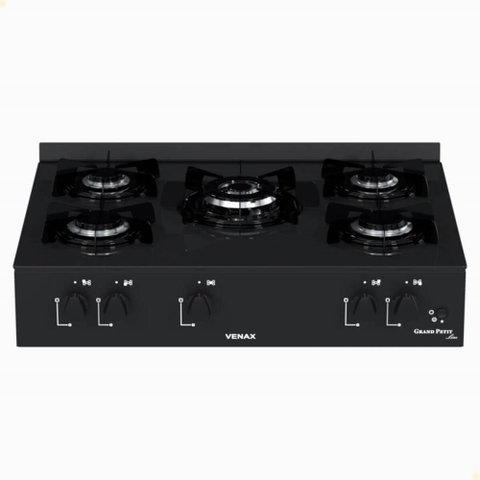 Fogão de Mesa 5 Bocas Venax Grand Petit Line Preto Gás Glp Automático Bivolt 26007