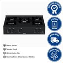 Ver imagem 2 de Fogão de Mesa 5 Bocas Venax Grand Petit Line Preto Gás Glp Automático Bivolt 26007