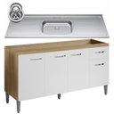 Ver imagem 2 de Balcão de Cozinha com Pia Inox 150cm Gabriela Amêndoa/branco - Ajl Móveis