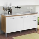 Ver imagem 1 de Balcão de Cozinha com Pia Inox 150cm Gabriela Amêndoa/branco - Ajl Móveis