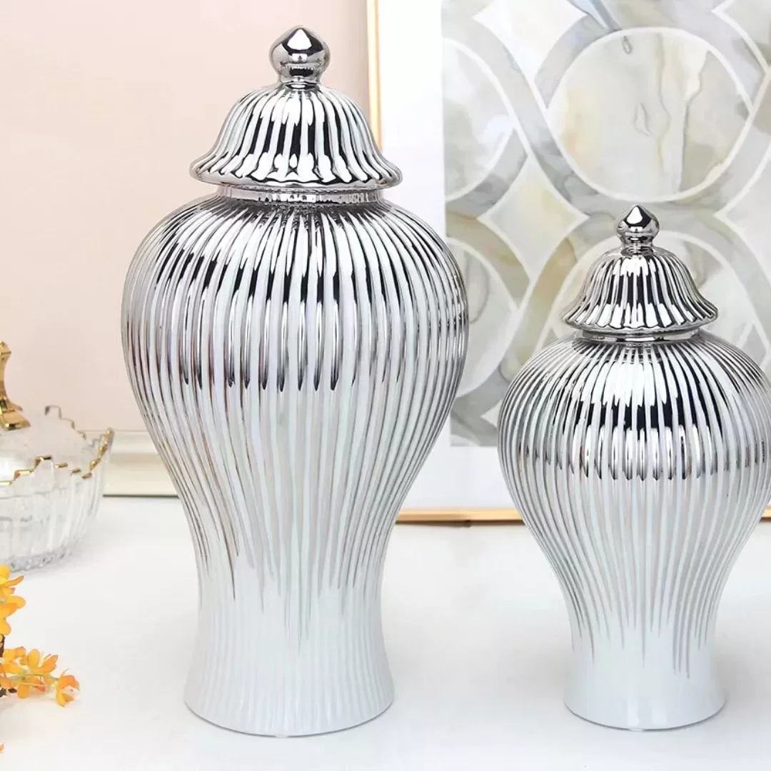 Vaso Prateado Decorativo Porcelana Chinesa Mesclado 42x20 - 3