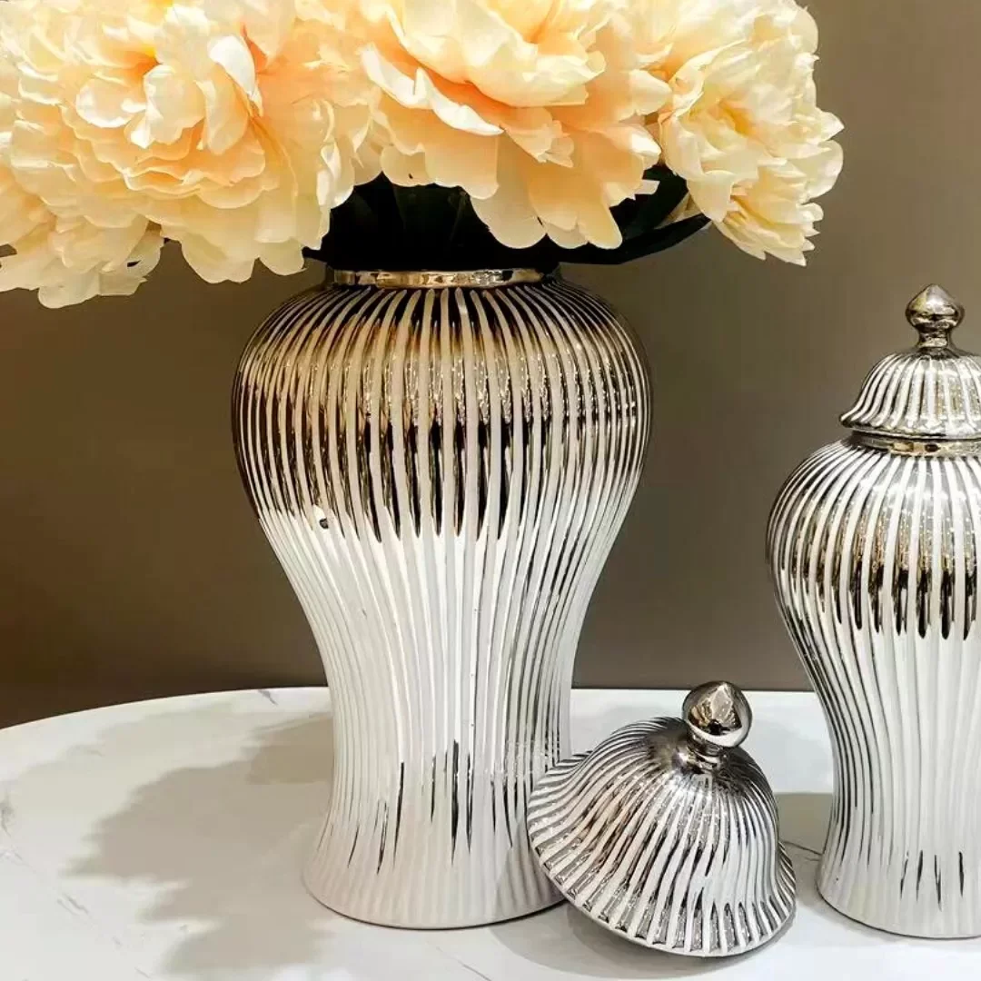 Ver imagem 2 de Vaso Prateado Decorativo Porcelana Chinesa Mesclado 42x20