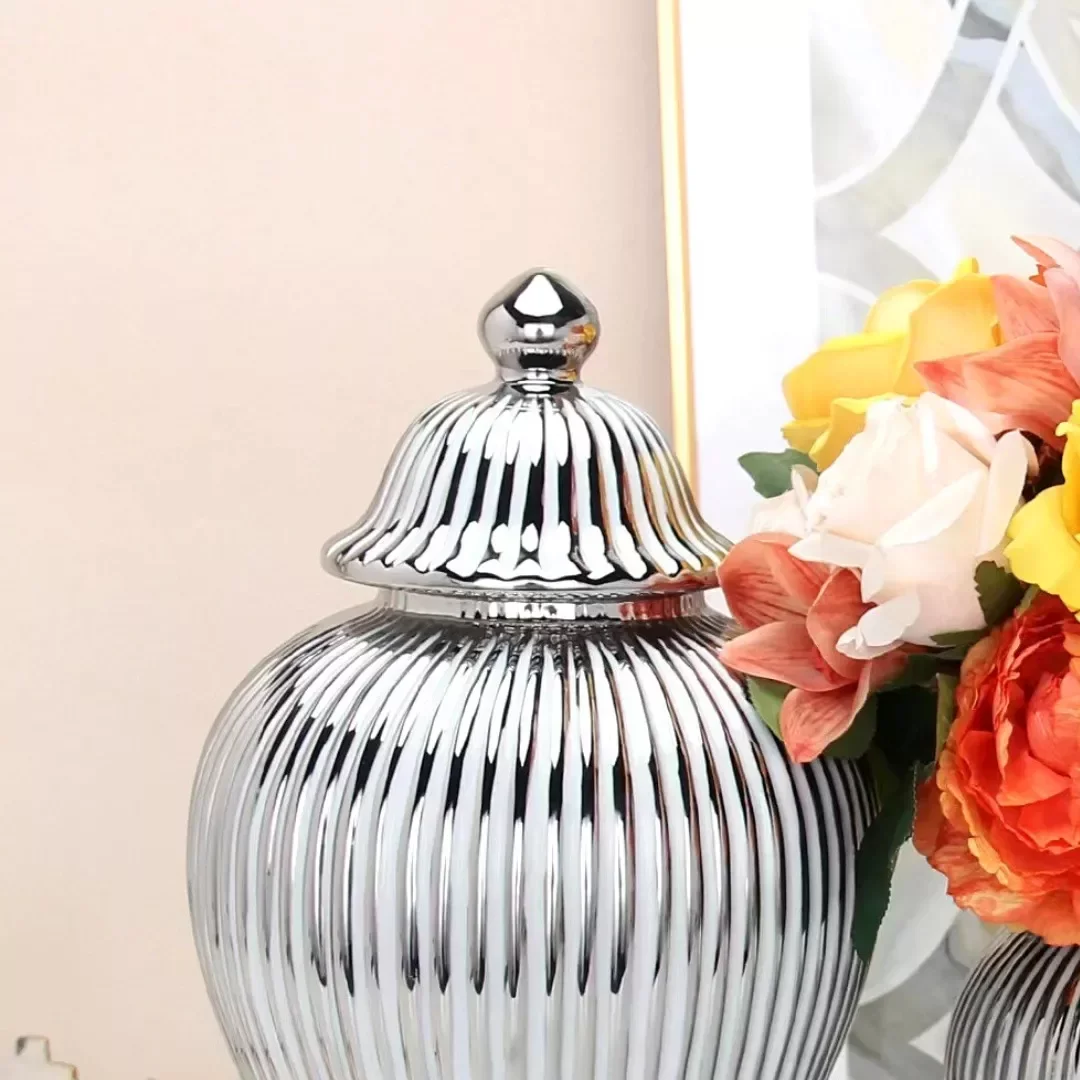 Ver imagem 4 de Vaso Prateado Decorativo Porcelana Chinesa Mesclado 42x20