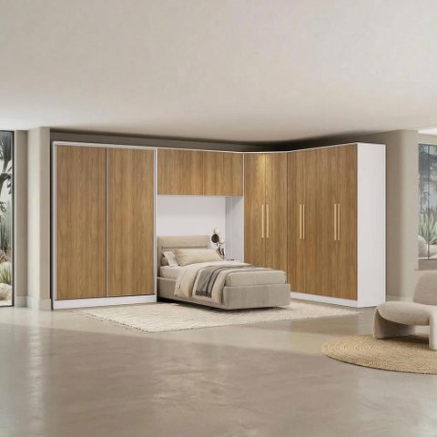 Quarto Modulado Kappesberg Adapt Branco/Nogueira 5 Peças 418cm x 263cm