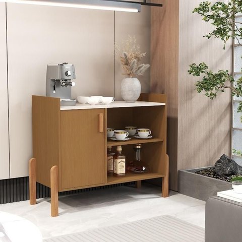 Aparador Buffet Luxor Compacto com Pés de Madeira e Porta para Sala Cedro/off