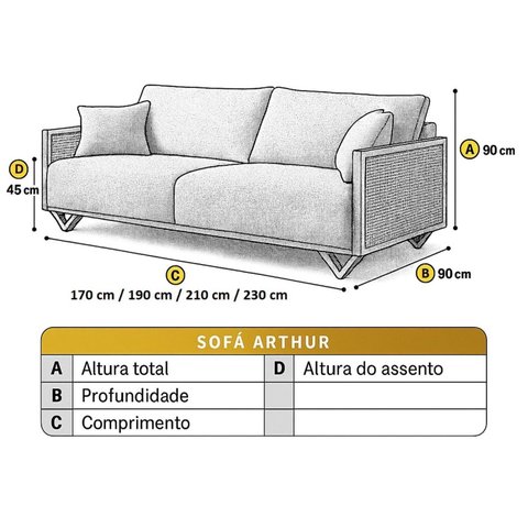 Sofá Fixo 4 Lugares Luxo 250cm Arthur