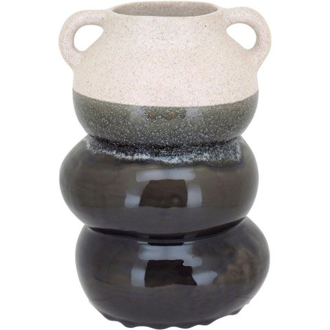 Vaso Decorativo Enfeite Casa Cerâmica 26x18x18cm Cinza