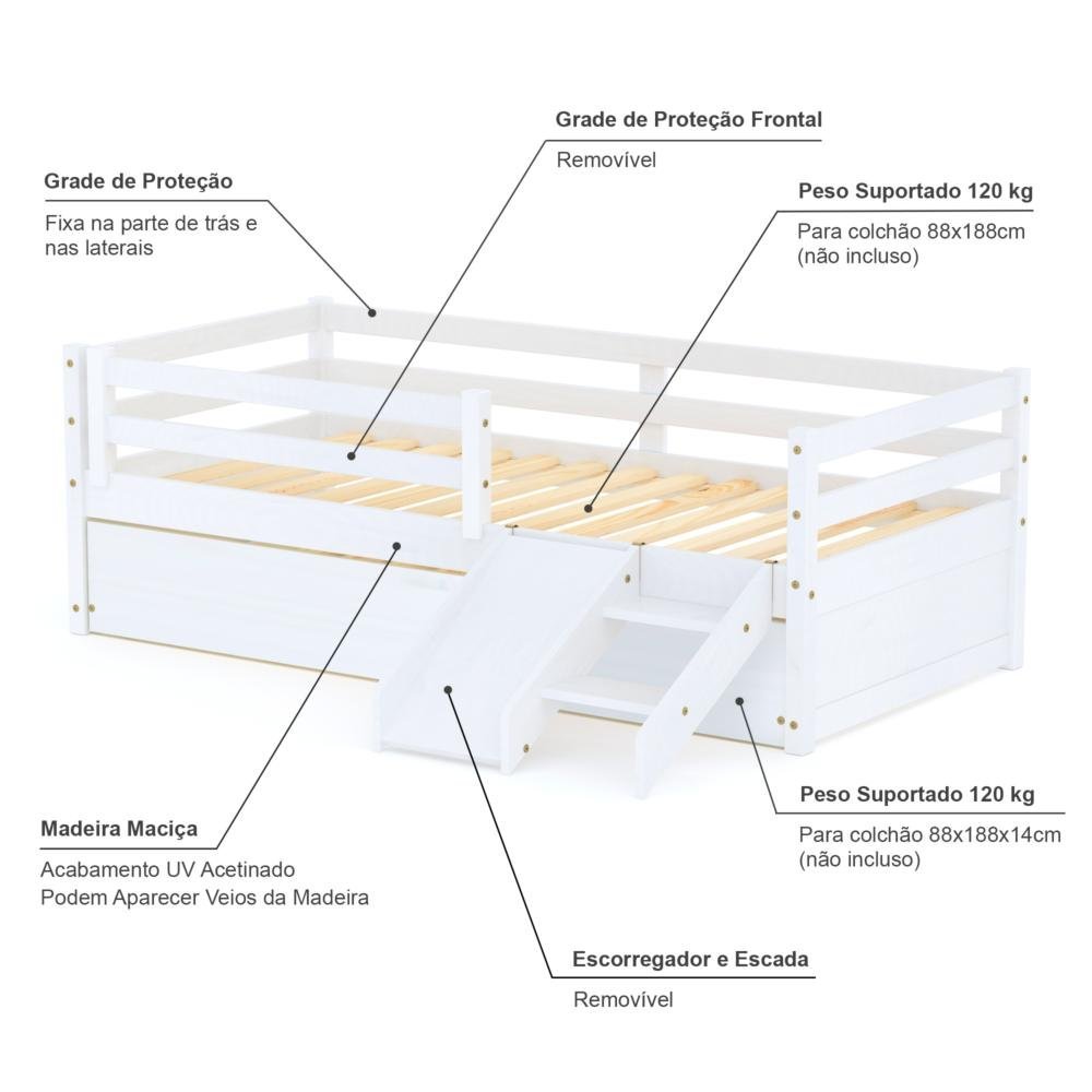 Bicama Solteiro Infantil Eco e Mini Escada/Escorregador Branco Mobilistore - 4