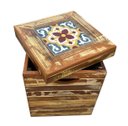 Ver imagem 4 de Banco BANQUETA PUFF Madeira Com Ladrilho Banco Artesanal Baú pátina branca MINAS ARTE PRÓPRIA banco