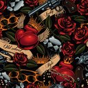 Ver imagem 1 de Papel de Parede Temático Rosas e Armas - 3,00x0,50m