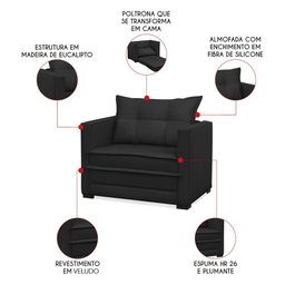 Poltrona Cama Retrátil Solteiro Milenni Veludo B03 - D'rossi - 3