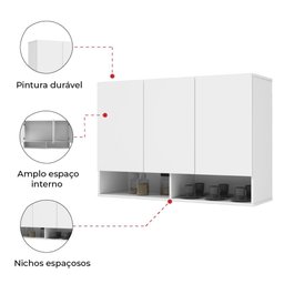 Armário Suspenso Para Quarto 0,90 Milão 3 Portas Branco EJ Móveis - 10