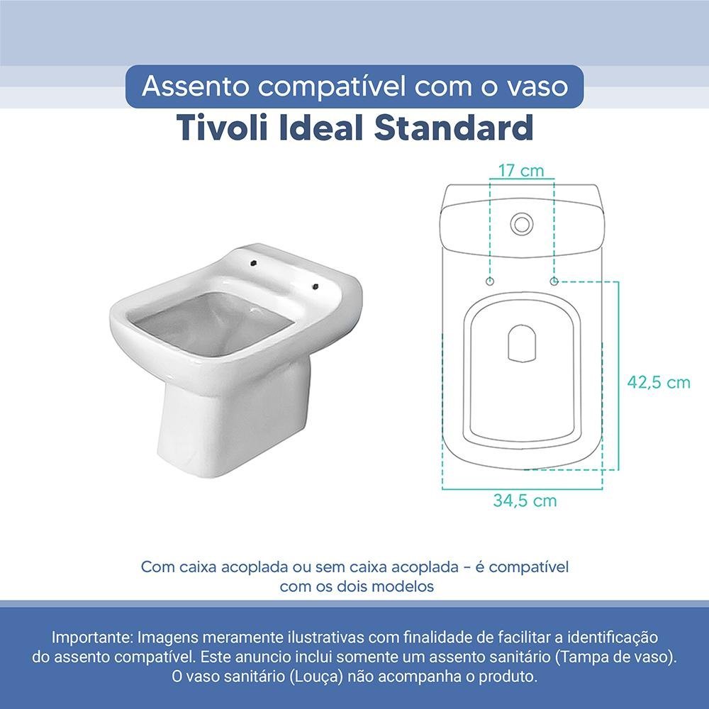 Tampa Vaso Sanitário Poliester Acrilico Tivoli Branco para Bacia Ideal Standard - 3