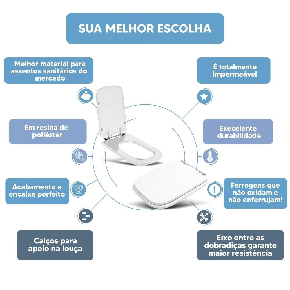 Tampa Vaso Sanitário Poliester Acrilico Tivoli Branco para Bacia Ideal Standard - 4