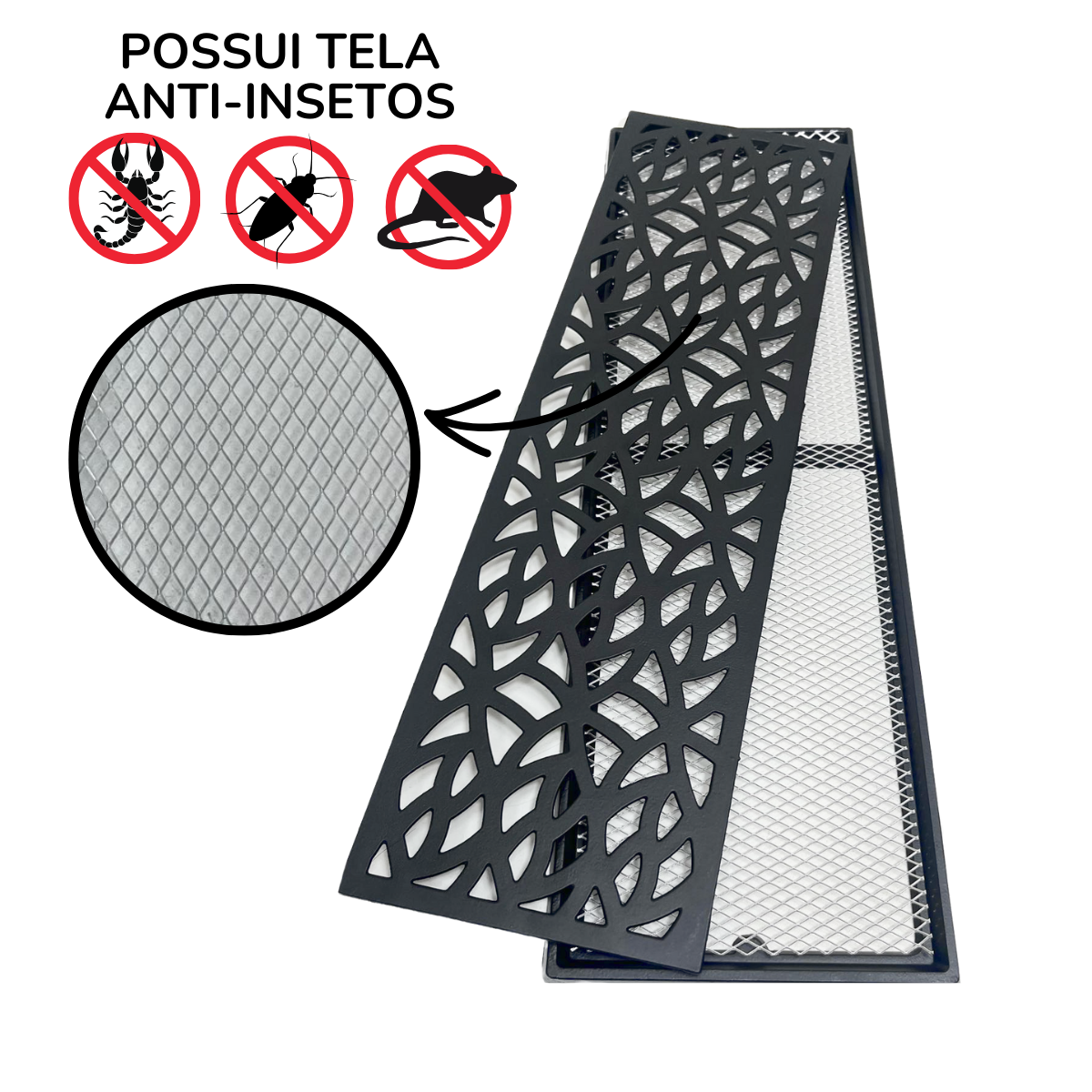 Grelha Pluvial com Aro 15cm X 50cm Preto Garden com Tela - 4