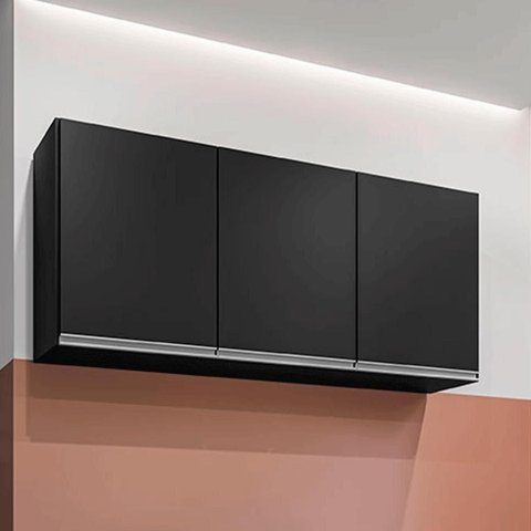 Armário Aéreo Valentina 120cm 3 Portas MDF Preto Gran Belo