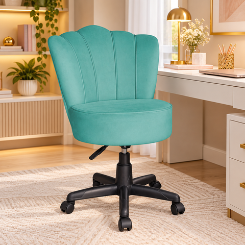 Cadeira Mocho Pétala Giratória para Estética Consultório Veludo Azul Turquesa Bz Home Decor