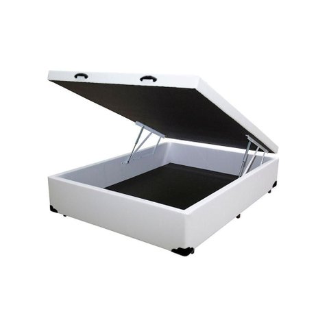 Cama Box Baú Blindado Viúva King Design Sintético Branco 128x188x41