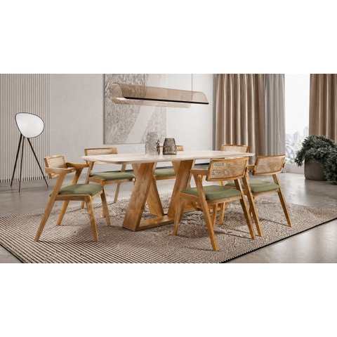 Sala de Jantar Maciça 6 CADEIRAS1,80m Linho-Oslo -Imperial
