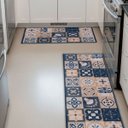 Ver imagem 3 de Kit 3 Peças Tapete Cozinha Passadeira Antiderrapante Domani:ladrilho Azul/3 Peças