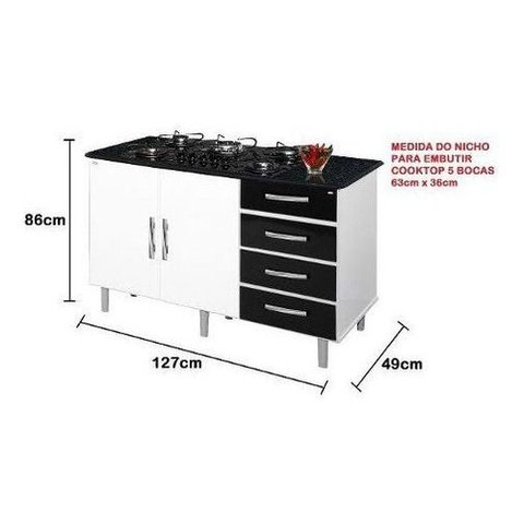 Balcão Gabinete Canadá para Cooktop 5 Bocas 4 Gavetas Bpm Passe Bem