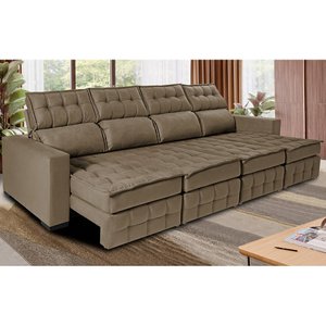 Sofá Retrátil e Reclinável 3.20m Molas Ensacadas e Costura Tripla Cama inBox Nobre Suede Castor