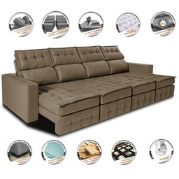 Sofá Retrátil e Reclinável 3.20m Molas Ensacadas e Costura Tripla Cama inBox Nobre Suede Castor - 3