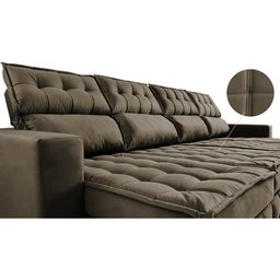 Sofá Retrátil e Reclinável 3.20m Molas Ensacadas e Costura Tripla Cama inBox Nobre Suede Castor - 4