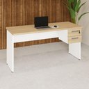Ver imagem 1 de Mesa Escrivaninha 150cm Pés Painel com Gaveteiro Suspenso F5 Office Cor:Macadâmia com Branco