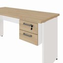 Ver imagem 4 de Mesa Escrivaninha 150cm Pés Painel com Gaveteiro Suspenso F5 Office Cor:Macadâmia com Branco