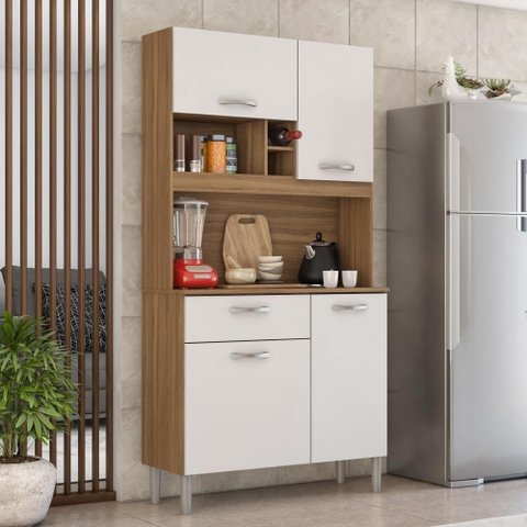 Armário Balcão Cozinha Completa 4 Portas Marie 1 Gaveta MDP 91cm Amendola Branco Demóbile